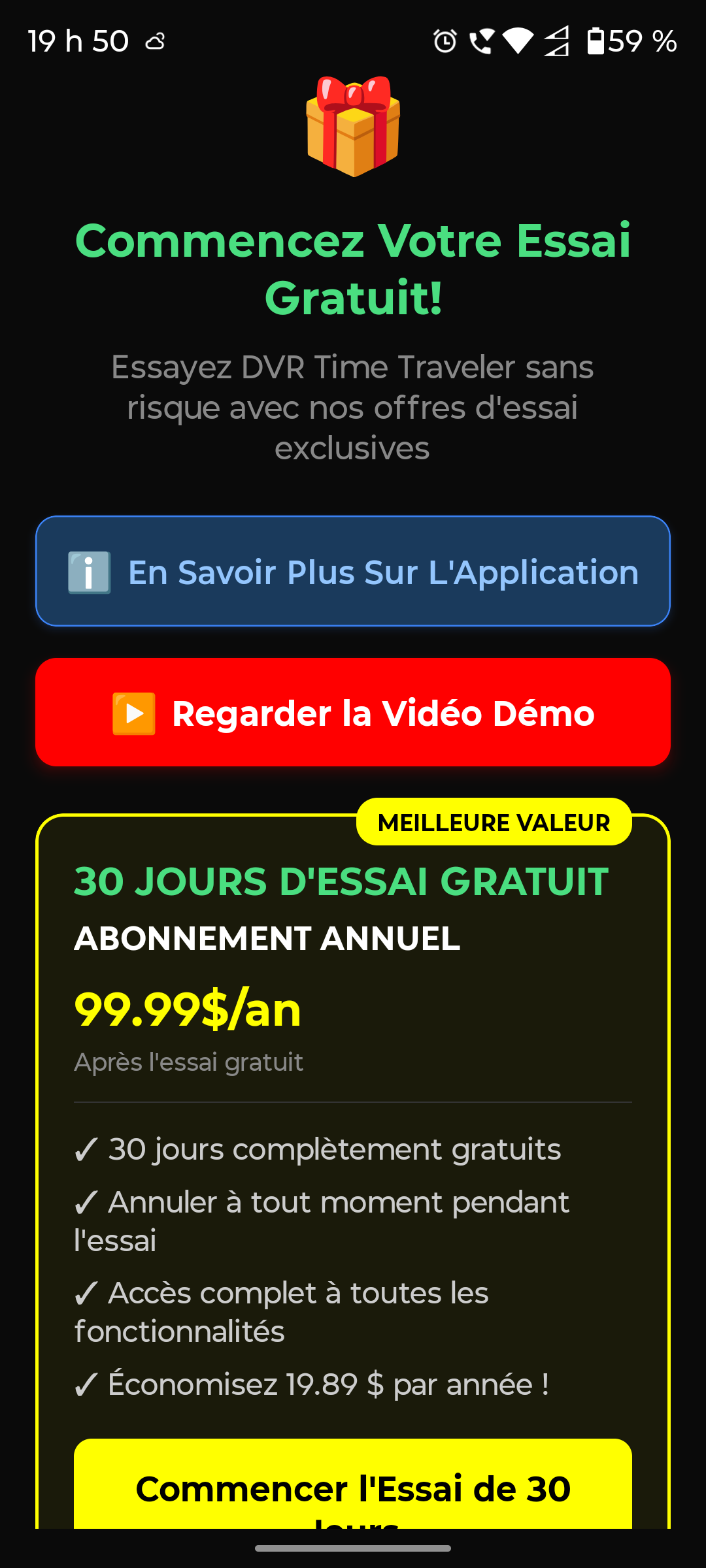 Écran d'abonnement— vue 1